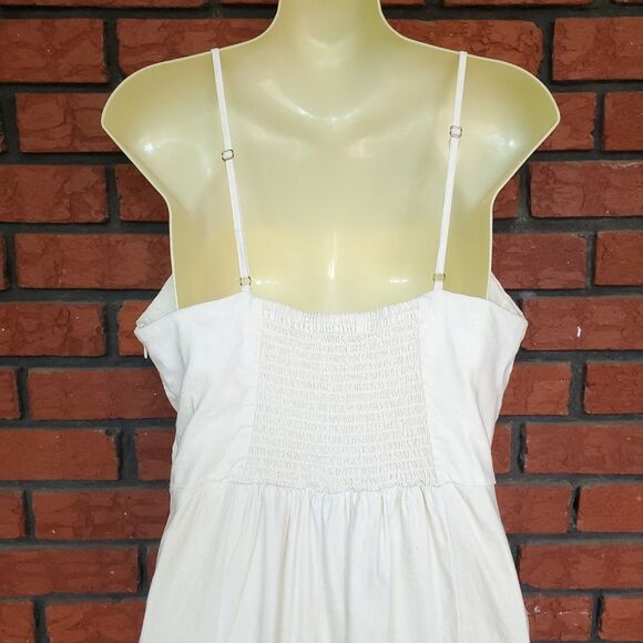 Halston Dress Size 8 Linen Blend Square Neck Midi Sheath Ivory Metallic Stretch - Picture 3 of 16